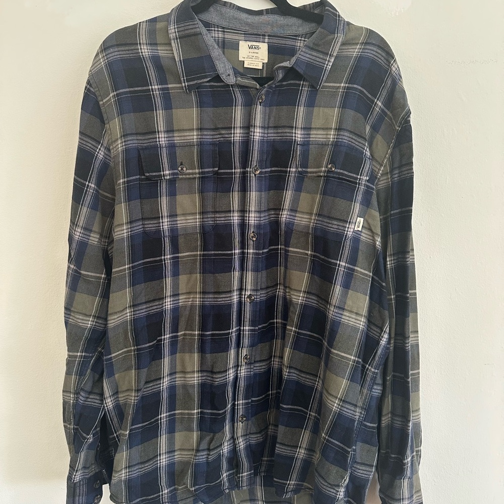 Vans Men's Blue Green Plaid Flannel Shirt